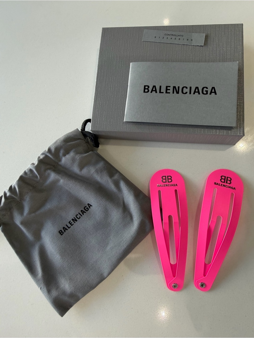 Balenciaga BB Hot Pink Snap Hair Clips Set of 2